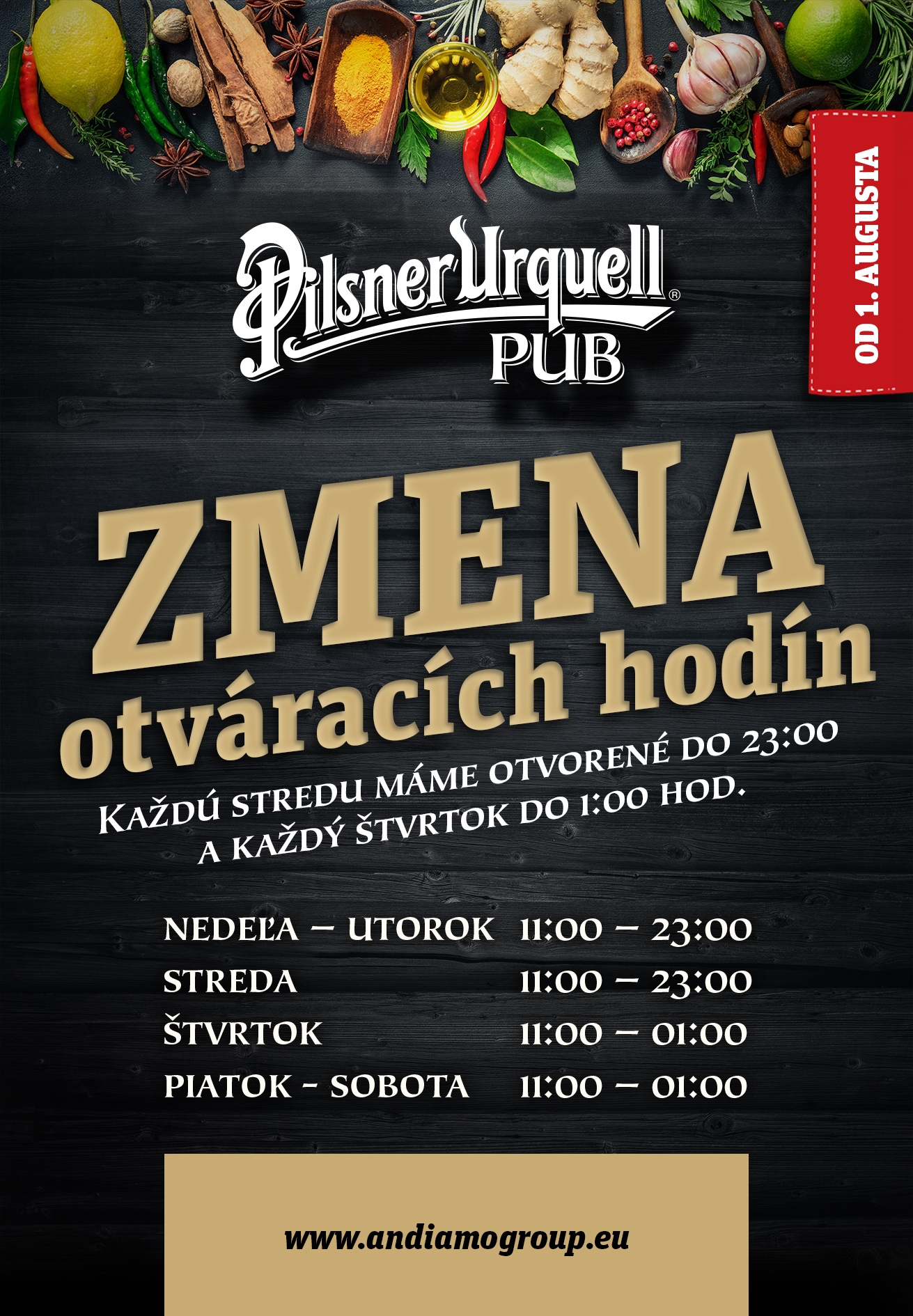 Change of opening hours in the Pilsner Urquell Pub in Košice | Andiamo ...